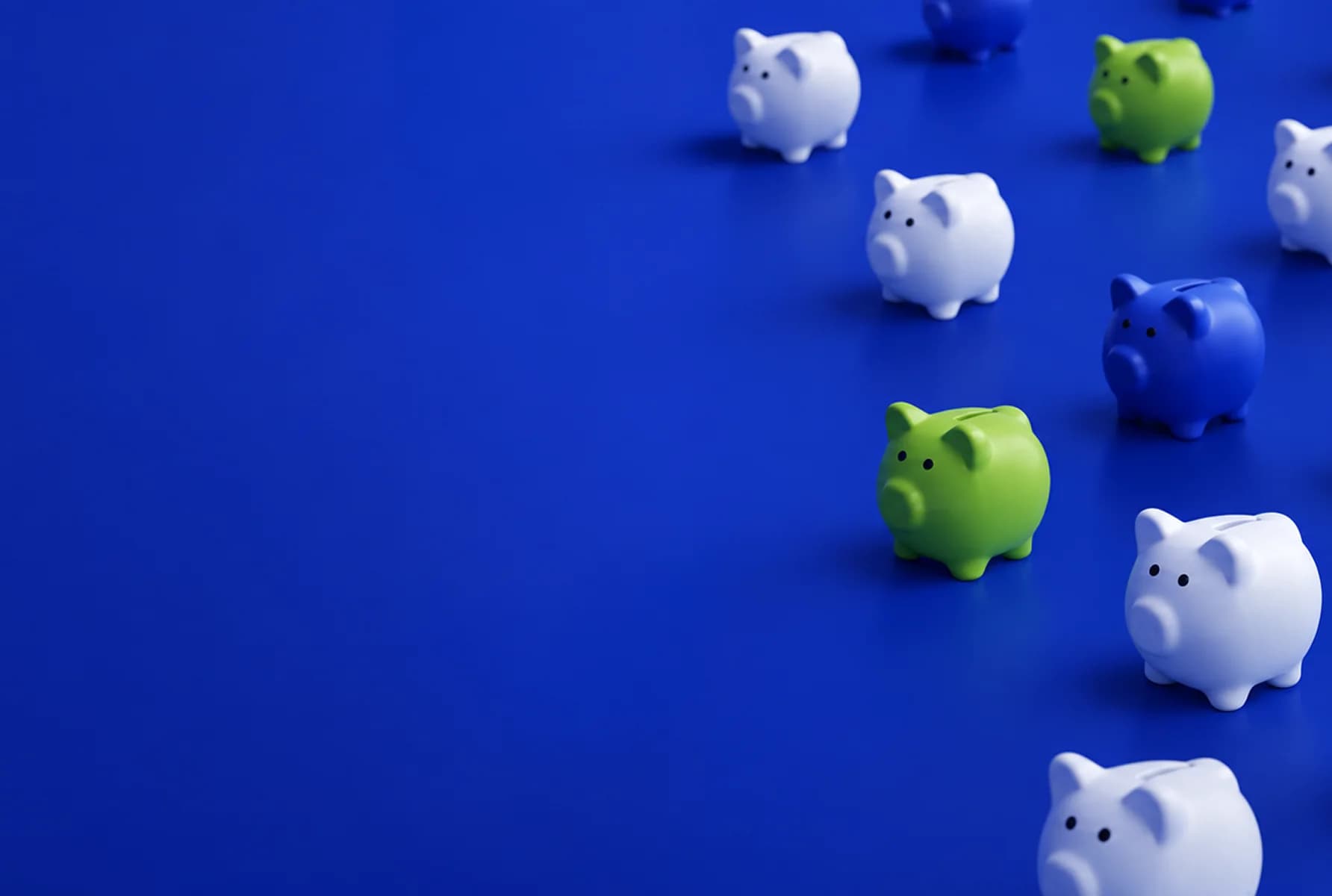 Piggy banks on a blue floor